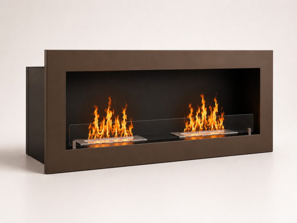 Built-in HOMEART bioethanol fireplace with brown front finish
