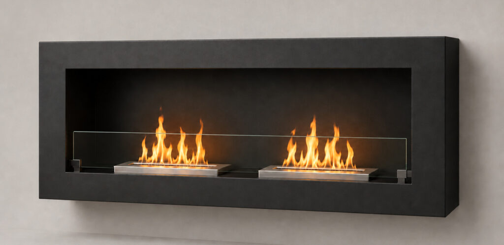 HOMEART bioethanol fireplace with two burner units and protective glass