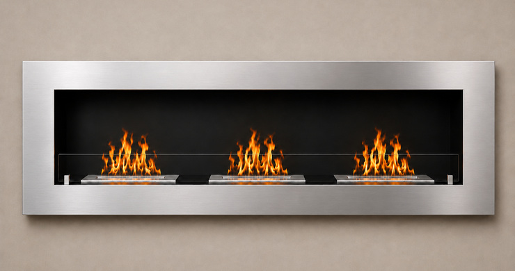 HOMEART 1600 built-in bioethanol fireplace in a polished front finish with three burner units